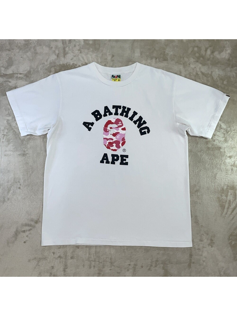 A Bathing Ape BAPE White Red/Pink Camo Head Graphic Logo Print T-Shirt Mens M